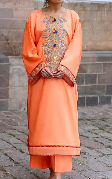 Ittehad Shocking Orange Lawn Suit (2 pcs) | Pakistani Lawn Suits- Image 1