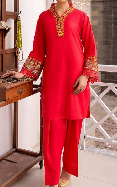 Ittehad Cadmium Red Lawn Suit (2 pcs) | Pakistani Lawn Suits- Image 1
