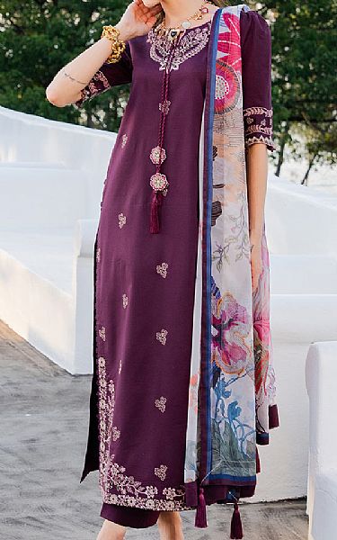 Izel Plum Lawn Suit | Pakistani Lawn Dress in USA- Image 1