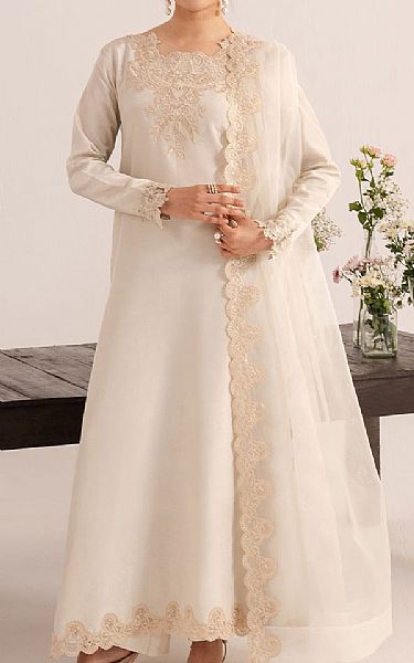 Izel Off White Raw Silk Suit | Pakistani Embroidered Chiffon Dresses USA- Image 1
