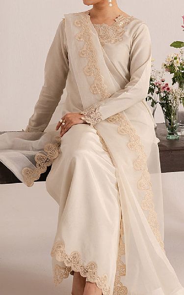 Izel Off White Raw Silk Suit | Pakistani Embroidered Chiffon Dresses USA- Image 2
