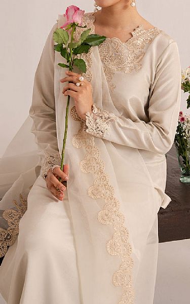 Izel Off White Raw Silk Suit | Pakistani Embroidered Chiffon Dresses USA- Image 3