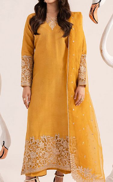 Izel Orange Raw Silk Suit | Pakistani Embroidered Chiffon Dresses USA- Image 1