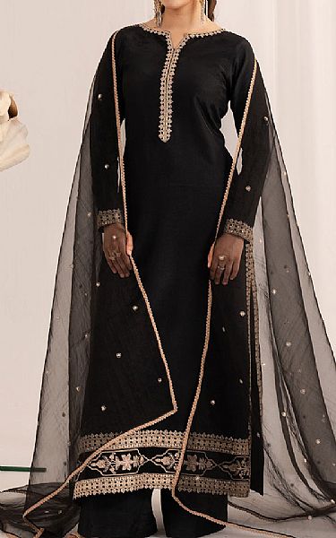Izel Black Raw Silk Suit | Pakistani Embroidered Chiffon Dresses USA- Image 1