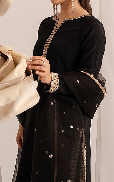 Izel Black Raw Silk Suit | Pakistani Embroidered Chiffon Dresses USA- Image 3