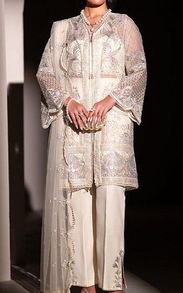 Izel Off White Organza Suit | Pakistani Embroidered Chiffon Dresses USA- Image 1