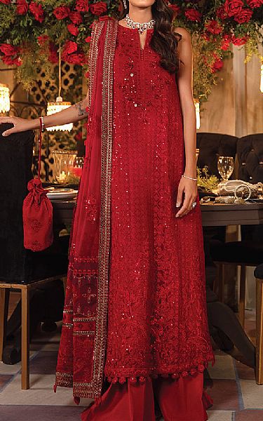 Iznik Scarlet Red Chiffon Suit | Pakistani Dresses in USA- Image 1