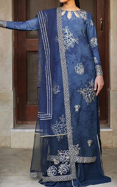 Iznik Blue Georgette Suit | Pakistani Embroidered Chiffon Dresses USA- Image 1