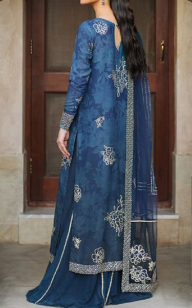 Iznik Blue Georgette Suit | Pakistani Embroidered Chiffon Dresses USA- Image 2