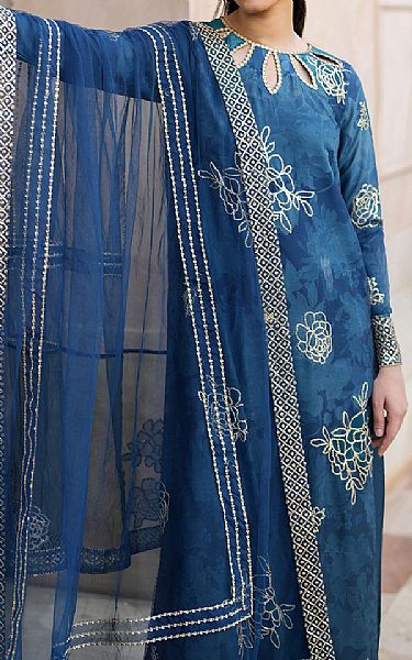 Iznik Blue Georgette Suit | Pakistani Embroidered Chiffon Dresses USA- Image 3