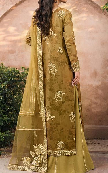 Iznik Satin Sheen Gold Georgette Suit | Pakistani Embroidered Chiffon Dresses USA- Image 2