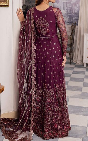 Iznik Egg Plant Net Suit | Pakistani Embroidered Chiffon Dresses- Image 2