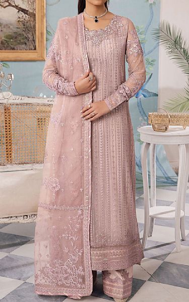Iznik Tea Pink Net Suit | Pakistani Embroidered Chiffon Dresses- Image 1