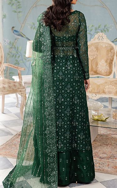 Iznik Bottle Green Net Suit | Pakistani Embroidered Chiffon Dresses- Image 2