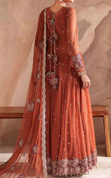 Iznik Bright Orange Net Suit | Pakistani Embroidered Chiffon Dresses USA- Image 2