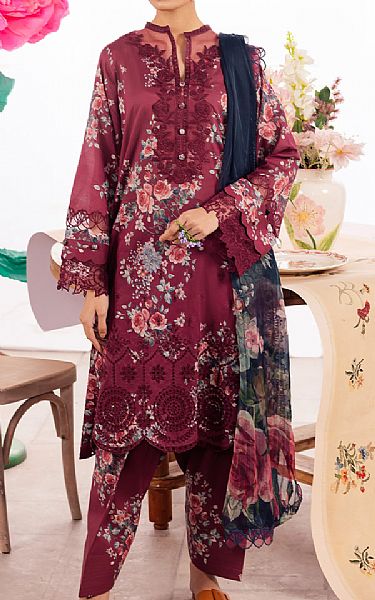 Iznik Wine Lawn Suit | Pakistani Lawn Suits- Image 1