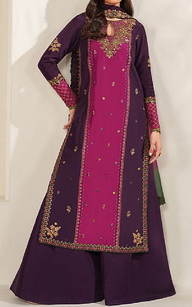 Iznik Purple/Pink Silk Suit | Pakistani Embroidered Chiffon Dresses USA- Image 1