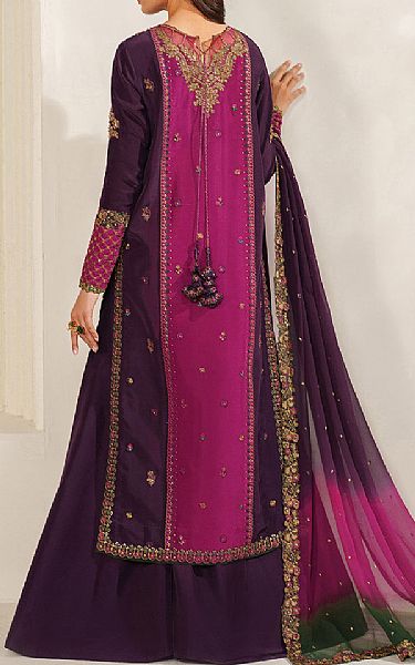 Iznik Purple/Pink Silk Suit | Pakistani Embroidered Chiffon Dresses USA- Image 2