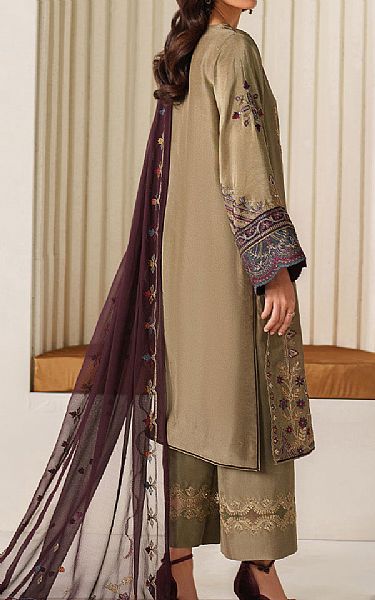 Iznik Fawn Silk Suit | Pakistani Embroidered Chiffon Dresses USA- Image 2