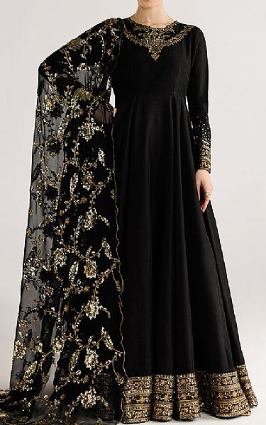 Iznik Black Silk Suit | Pakistani Embroidered Chiffon Dresses USA- Image 1