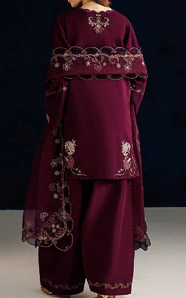 Iznik Burgundy Silk Suit | Pakistani Embroidered Chiffon Dresses USA- Image 2