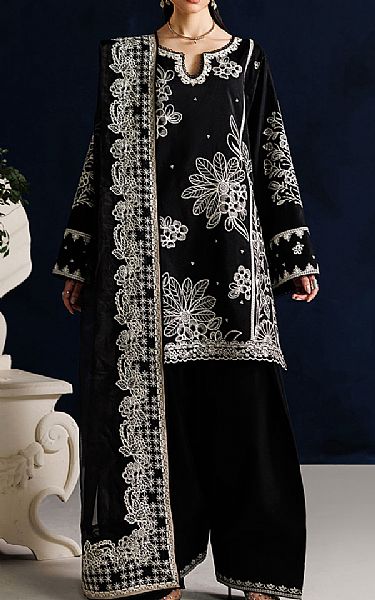 Iznik Black Silk Suit | Pakistani Embroidered Chiffon Dresses USA- Image 1