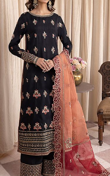 Iznik Black Silk Suit | Pakistani Embroidered Chiffon Dresses- Image 1