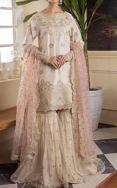 Iznik Off White Silk Suit | Pakistani Embroidered Chiffon Dresses- Image 1