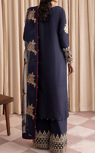 Iznik Navy Blue Silk Suit | Pakistani Embroidered Chiffon Dresses- Image 2