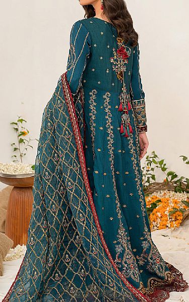 Iznik Teal Blue Silk Suit | Pakistani Embroidered Chiffon Dresses- Image 2