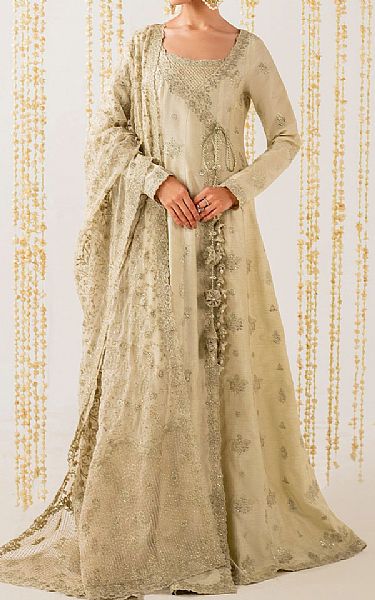 Iznik Ivory Raw Silk Suit | Pakistani Embroidered Chiffon Dresses USA- Image 1