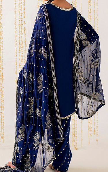 Iznik Royal Blue Raw Silk Suit | Pakistani Embroidered Chiffon Dresses USA- Image 2