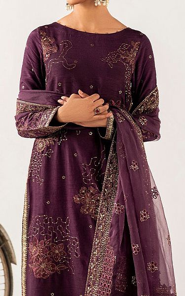 Iznik Plum Raw Silk Suit | Pakistani Embroidered Chiffon Dresses USA- Image 2