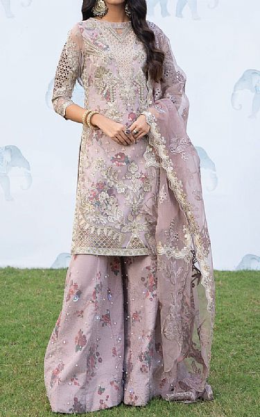 Iznik Mauve Net Suit | Pakistani Embroidered Chiffon Dresses- Image 1