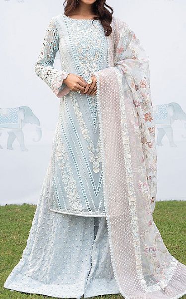 Iznik Sky Blue Chiffon Suit | Pakistani Embroidered Chiffon Dresses- Image 1