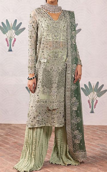 Iznik Pistachio Chiffon Suit | Pakistani Embroidered Chiffon Dresses- Image 1