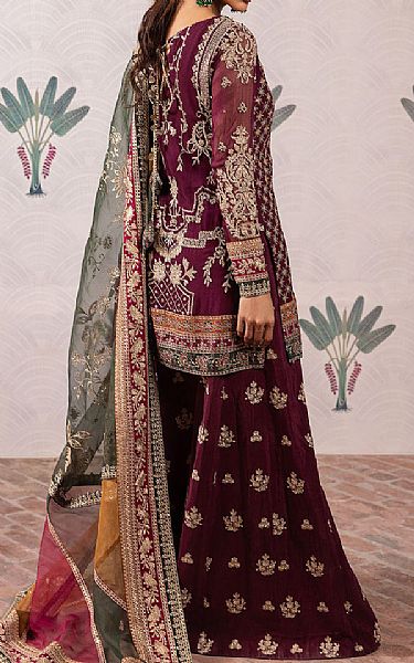 Iznik Wine Chiffon Suit | Pakistani Embroidered Chiffon Dresses- Image 2