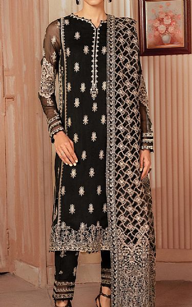Iznik Black Chiffon Suit | Pakistani Embroidered Chiffon Dresses USA- Image 1