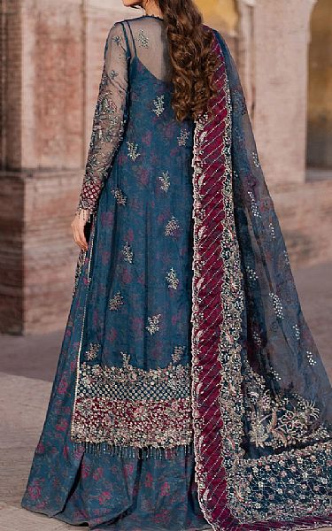 Iznik Blue Organza Suit | Pakistani Embroidered Chiffon Dresses USA- Image 2
