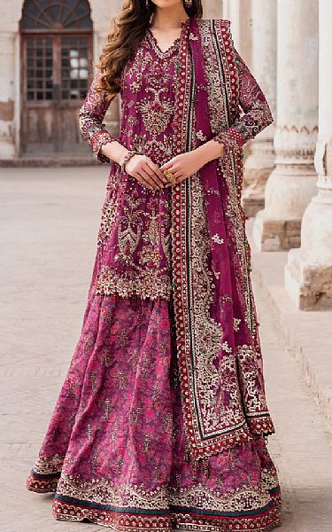 Iznik Raspberry Rose Chiffon Suit | Pakistani Embroidered Chiffon Dresses USA- Image 1
