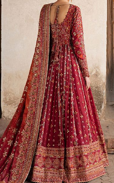 Iznik Brick Red Silk Suit | Pakistani Embroidered Chiffon Dresses USA- Image 2