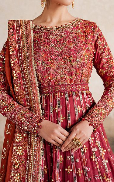 Iznik Brick Red Silk Suit | Pakistani Embroidered Chiffon Dresses USA- Image 3
