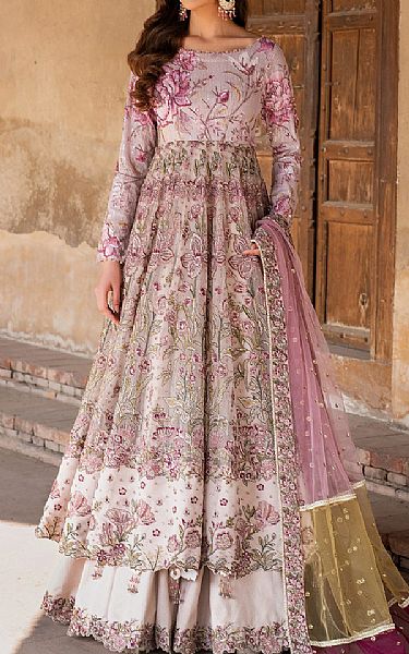 Iznik Pink/Light Grey Silk Suit | Pakistani Embroidered Chiffon Dresses USA- Image 1