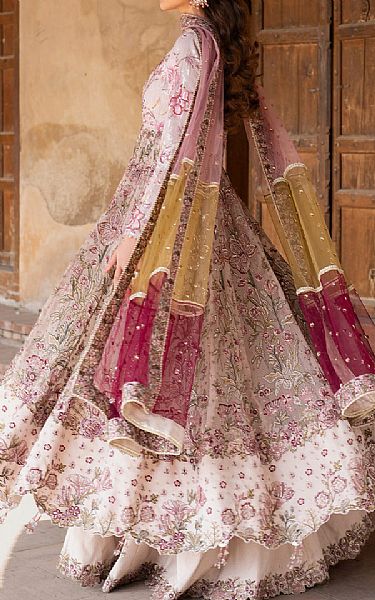 Iznik Pink/Light Grey Silk Suit | Pakistani Embroidered Chiffon Dresses USA- Image 2