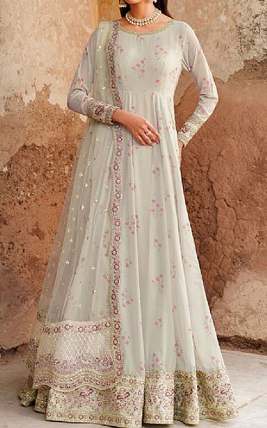 Iznik Light Grey Chiffon Suit | Pakistani Embroidered Chiffon Dresses USA- Image 1