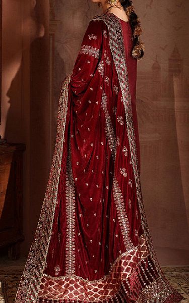 Iznik Maroon Raw Silk Suit | Pakistani Embroidered Chiffon Dresses USA- Image 2