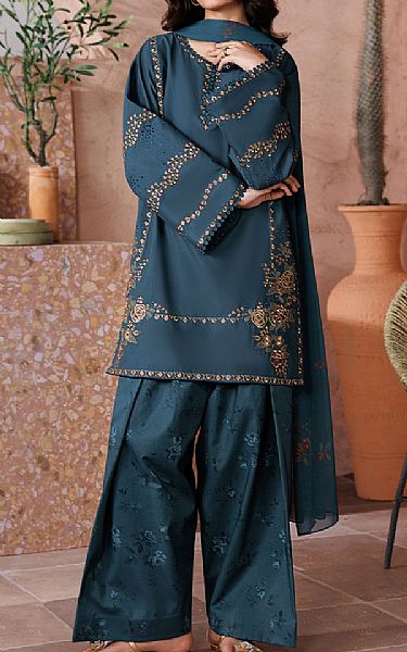 Iznik Teal Lawn Suit | Pakistani Lawn Dress in USA- Image 1