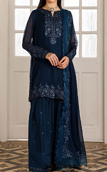 Iznik Midnight Blue Chiffon Suit | Pakistani Embroidered Chiffon Dresses USA- Image 1