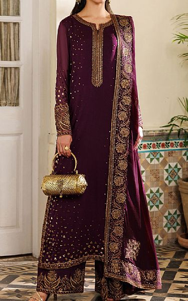Iznik Plum Chiffon Suit | Pakistani Embroidered Chiffon Dresses USA- Image 1