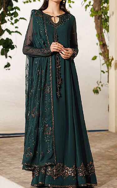 Iznik Teal Chiffon Suit | Pakistani Embroidered Chiffon Dresses USA- Image 1